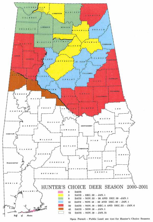 Alabama Public Land Map Al Deer Logo 2000 - 2001 Alabama Deer Seasons Consult The Official "2000 -  2001 Alabama Hunting Guide" Or Contact The "Alabama Division Of Wildlife  And Freshwater Fisheries " For Verification Of All Hunt Dates, Bag Limits  And Season Information. The ...